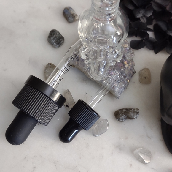 Witchy Skull Vial with Crystals 10mL Size, Reusable, Oil Dropper, Skull Dropper - Picture 6 of 8